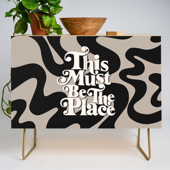 This Must Be The Place - 70s, Vintage, Retro, Abstract Pattern (Black & Beige) Credenza Gallery Image 1