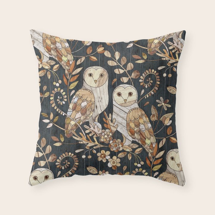 Wooden Wonderland Barn Owl Collage Throw Pillow Gallery Image 6