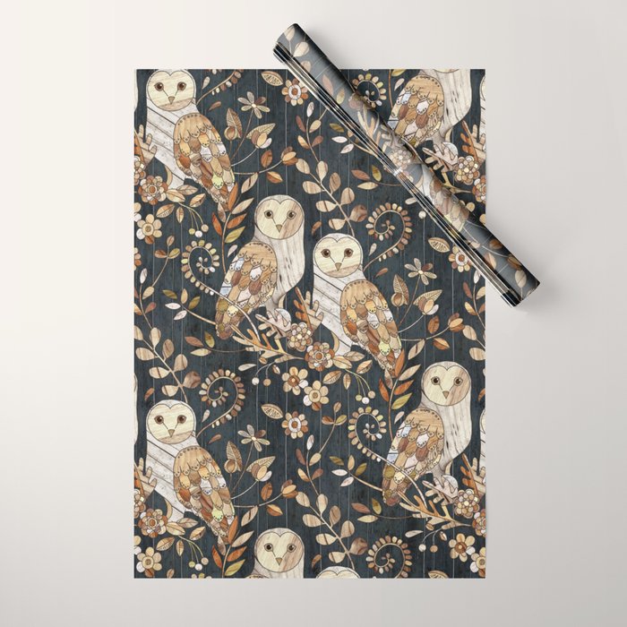 Wooden Wonderland Barn Owl Collage Wrapping Paper Gallery Image 1