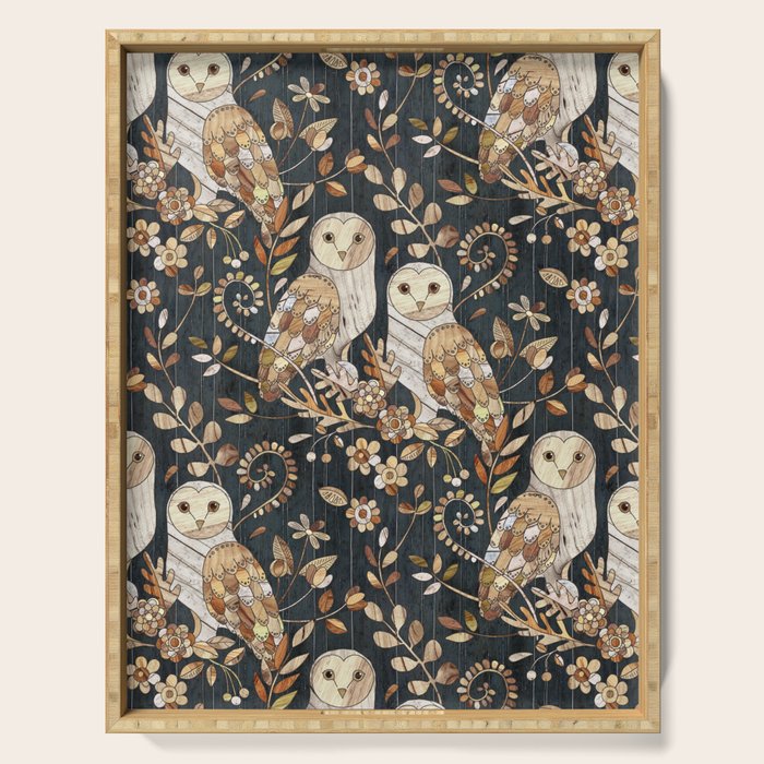 Wooden Wonderland Barn Owl Collage Serving Tray Gallery Image 1