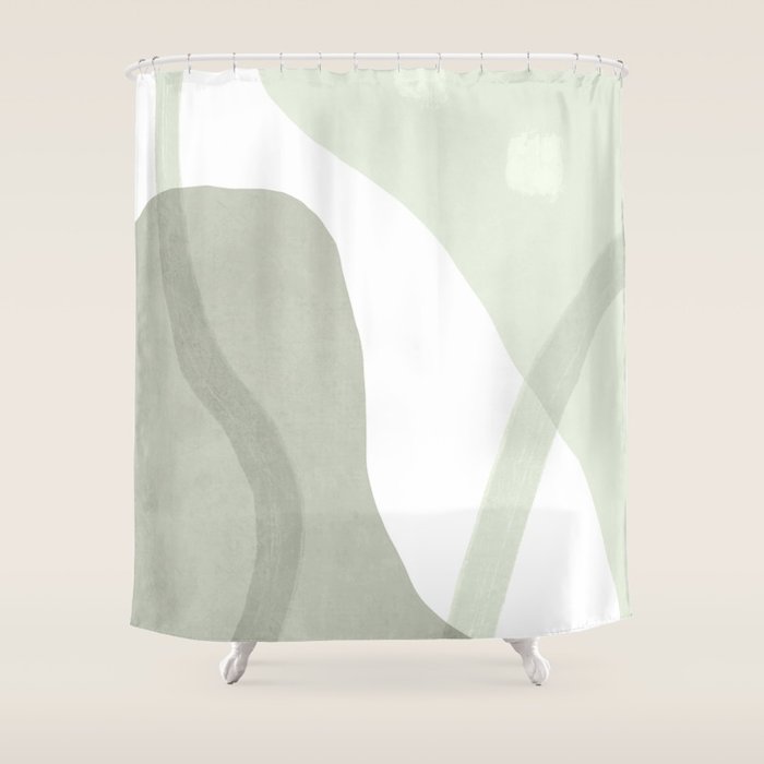 Green watercolor shapes Shower Curtain Gallery Image 1