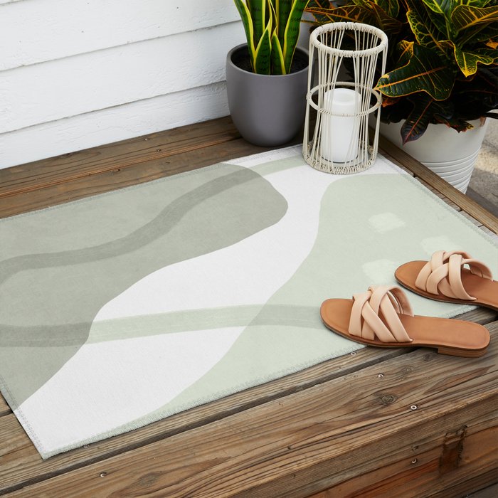 Green watercolor shapes Outdoor Rug Gallery Image 2