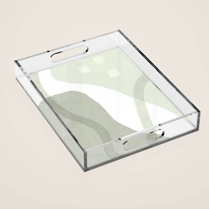 Green watercolor shapes Acrylic Tray Gallery Image 1