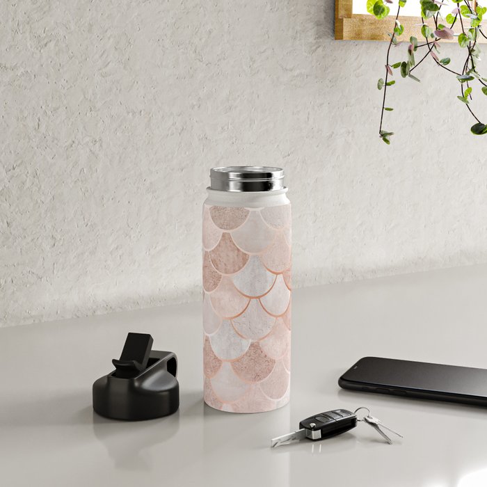 Mermaid Pattern, Pink Aesthetic Water Bottle Gallery Image 4