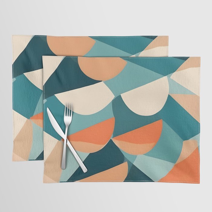 1/4 Cut, Abstract Fresh Fruits Citrus, Orange Lemon Illustration Scandinavian, Pastel Geometric Shapes eclectic Contemporary Modern Boho Placemat Gallery Image 1