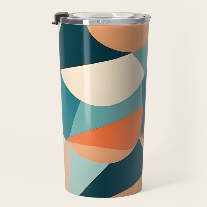1/4 Cut, Abstract Fresh Fruits Citrus, Orange Lemon Illustration Scandinavian, Pastel Geometric Shapes eclectic Contemporary Modern Boho Travel Mug Gallery Image 3