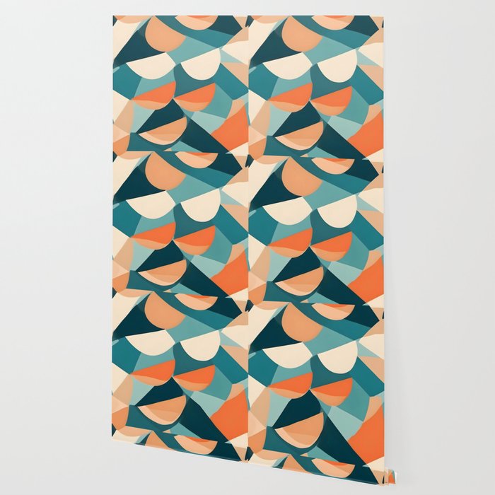 1/4 Cut, Abstract Fresh Fruits Citrus, Orange Lemon Illustration Scandinavian, Pastel Geometric Shapes eclectic Contemporary Modern Boho Wallpaper Gallery Image 2