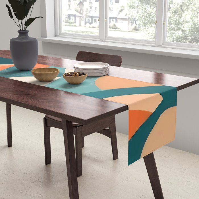 1/4 Cut, Abstract Fresh Fruits Citrus, Orange Lemon Illustration Scandinavian, Pastel Geometric Shapes eclectic Contemporary Modern Boho Table Runner Gallery Image 2