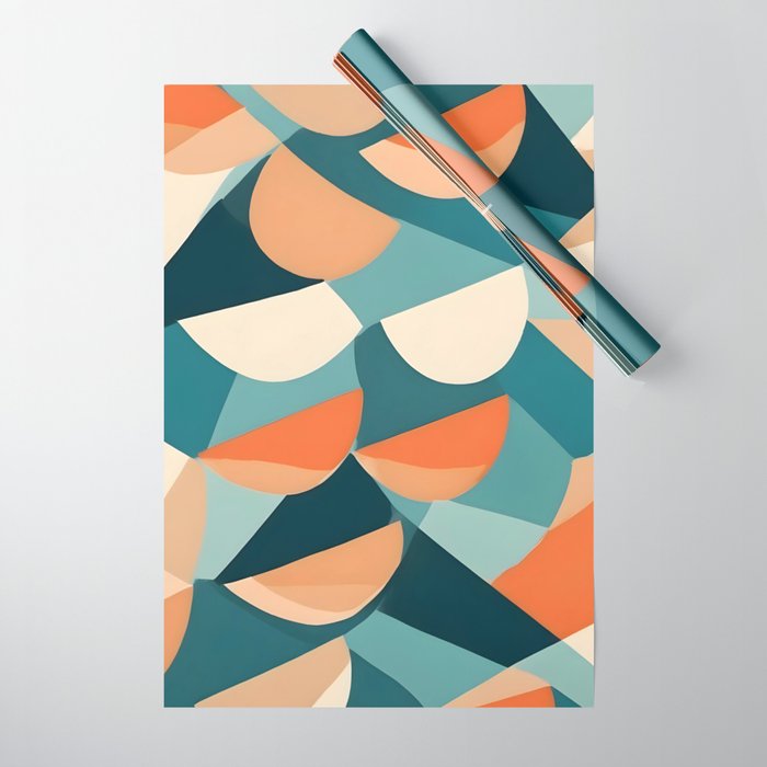 1/4 Cut, Abstract Fresh Fruits Citrus, Orange Lemon Illustration Scandinavian, Pastel Geometric Shapes eclectic Contemporary Modern Boho Wrapping Paper Gallery Image 1