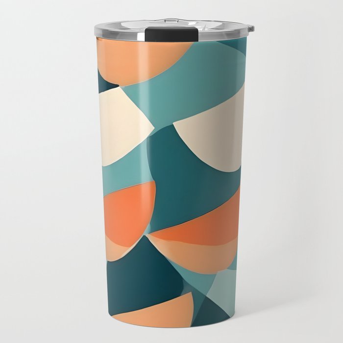 1/4 Cut, Abstract Fresh Fruits Citrus, Orange Lemon Illustration Scandinavian, Pastel Geometric Shapes eclectic Contemporary Modern Boho Travel Mug Gallery Image 1