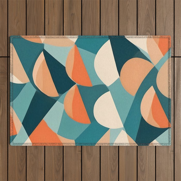 1/4 Cut, Abstract Fresh Fruits Citrus, Orange Lemon Illustration Scandinavian, Pastel Geometric Shapes eclectic Contemporary Modern Boho Outdoor Rug Gallery Image 1