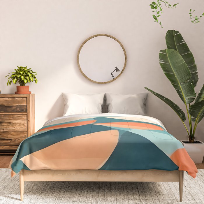 1/4 Cut, Abstract Fresh Fruits Citrus, Orange Lemon Illustration Scandinavian, Pastel Geometric Shapes eclectic Contemporary Modern Boho Comforter Gallery Image 3
