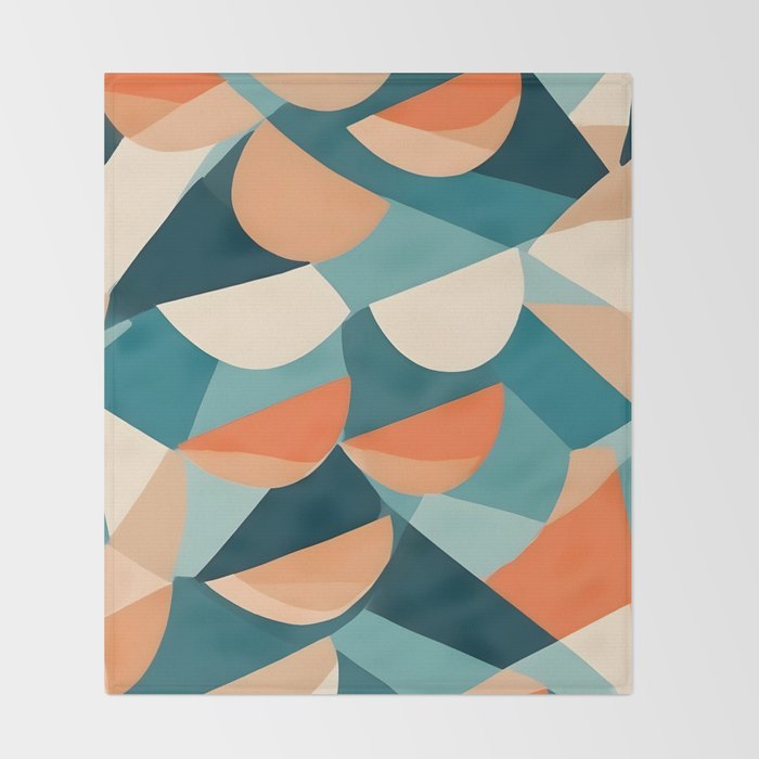 1/4 Cut, Abstract Fresh Fruits Citrus, Orange Lemon Illustration Scandinavian, Pastel Geometric Shapes eclectic Contemporary Modern Boho Throw Blanket Gallery Image 2
