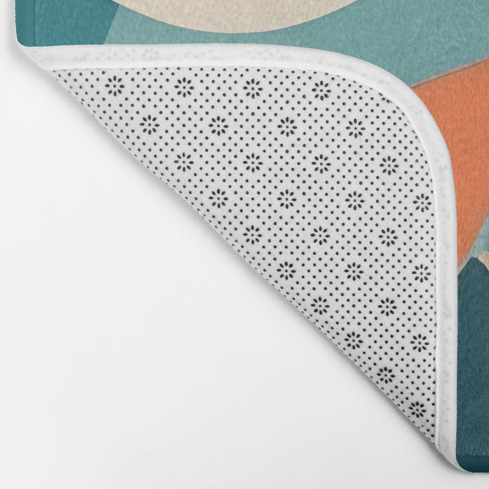 1/4 Cut, Abstract Fresh Fruits Citrus, Orange Lemon Illustration Scandinavian, Pastel Geometric Shapes eclectic Contemporary Modern Boho Bath Mat Gallery Image 2