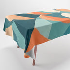 1/4 Cut, Abstract Fresh Fruits Citrus, Orange Lemon Illustration Scandinavian, Pastel Geometric Shapes eclectic Contemporary Modern Boho Tablecloth Gallery Image 1
