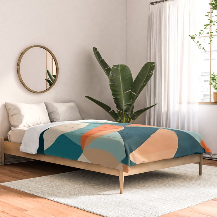 1/4 Cut, Abstract Fresh Fruits Citrus, Orange Lemon Illustration Scandinavian, Pastel Geometric Shapes eclectic Contemporary Modern Boho Comforter Gallery Image 2