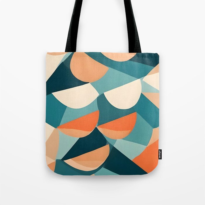 1/4 Cut, Abstract Fresh Fruits Citrus, Orange Lemon Illustration Scandinavian, Pastel Geometric Shapes eclectic Contemporary Modern Boho Tote Bag Gallery Image 1