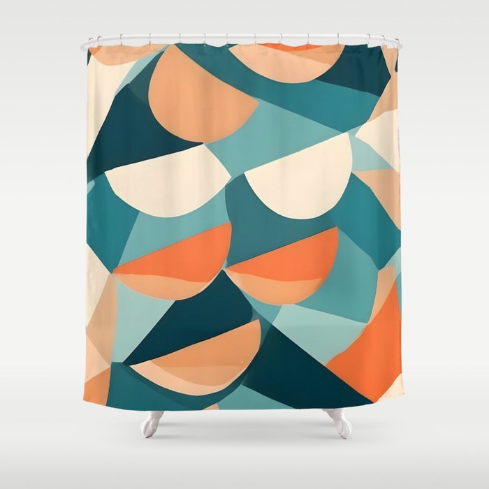 1/4 Cut, Abstract Fresh Fruits Citrus, Orange Lemon Illustration Scandinavian, Pastel Geometric Shapes eclectic Contemporary Modern Boho Shower Curtain Gallery Image 1