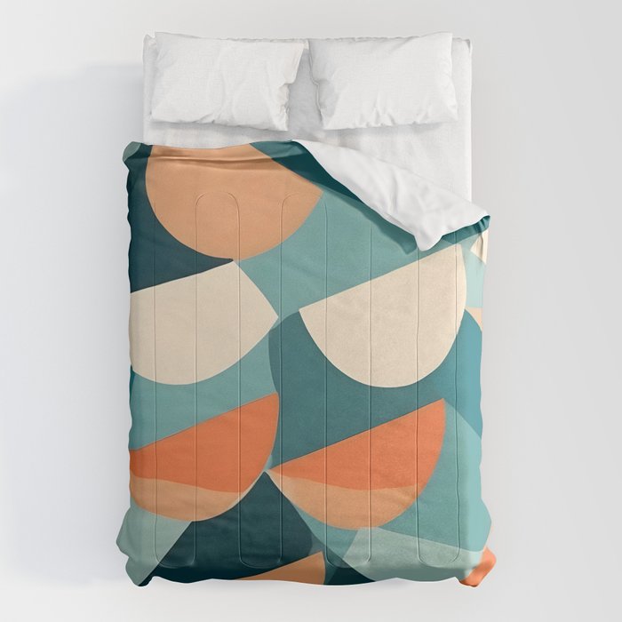1/4 Cut, Abstract Fresh Fruits Citrus, Orange Lemon Illustration Scandinavian, Pastel Geometric Shapes eclectic Contemporary Modern Boho Comforter Gallery Image 6