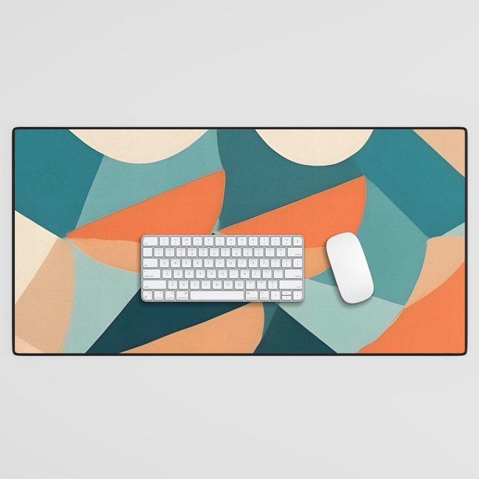 1/4 Cut, Abstract Fresh Fruits Citrus, Orange Lemon Illustration Scandinavian, Pastel Geometric Shapes eclectic Contemporary Modern Boho Desk Mat Gallery Image 1
