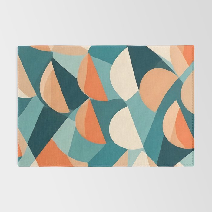 1/4 Cut, Abstract Fresh Fruits Citrus, Orange Lemon Illustration Scandinavian, Pastel Geometric Shapes eclectic Contemporary Modern Boho Rug Gallery Image 2