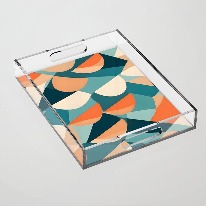 1/4 Cut, Abstract Fresh Fruits Citrus, Orange Lemon Illustration Scandinavian, Pastel Geometric Shapes eclectic Contemporary Modern Boho Acrylic Tray Gallery Image 1
