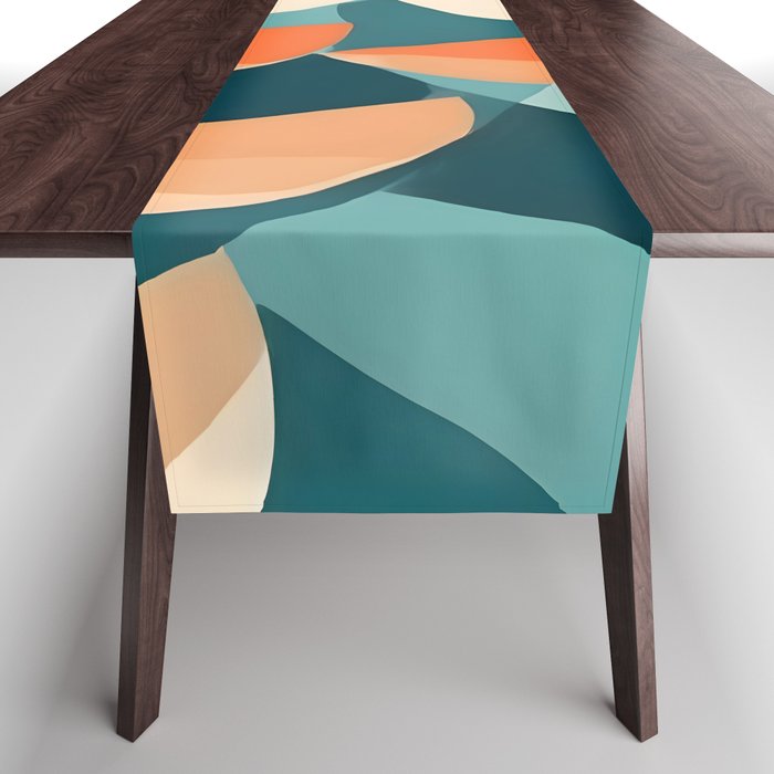1/4 Cut, Abstract Fresh Fruits Citrus, Orange Lemon Illustration Scandinavian, Pastel Geometric Shapes eclectic Contemporary Modern Boho Table Runner Gallery Image 1