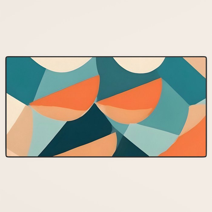 1/4 Cut, Abstract Fresh Fruits Citrus, Orange Lemon Illustration Scandinavian, Pastel Geometric Shapes eclectic Contemporary Modern Boho Desk Mat Gallery Image 3