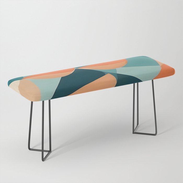 1/4 Cut, Abstract Fresh Fruits Citrus, Orange Lemon Illustration Scandinavian, Pastel Geometric Shapes eclectic Contemporary Modern Boho Bench Gallery Image 1