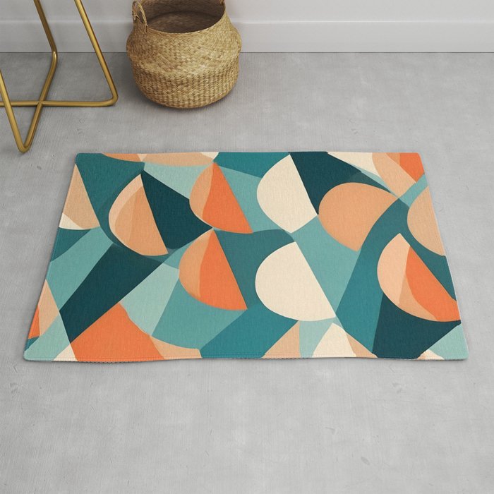 1/4 Cut, Abstract Fresh Fruits Citrus, Orange Lemon Illustration Scandinavian, Pastel Geometric Shapes eclectic Contemporary Modern Boho Rug Gallery Image 1