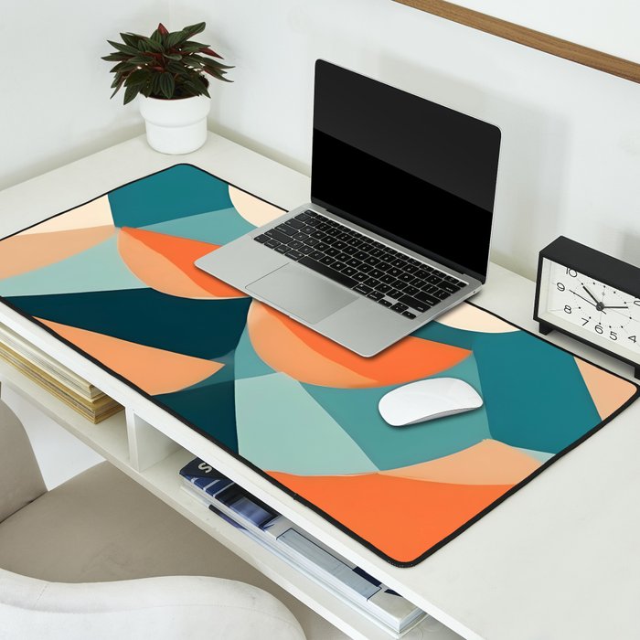 1/4 Cut, Abstract Fresh Fruits Citrus, Orange Lemon Illustration Scandinavian, Pastel Geometric Shapes eclectic Contemporary Modern Boho Desk Mat Gallery Image 2