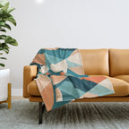 1/4 Cut, Abstract Fresh Fruits Citrus, Orange Lemon Illustration Scandinavian, Pastel Geometric Shapes eclectic Contemporary Modern Boho Throw Blanket Gallery Image 1