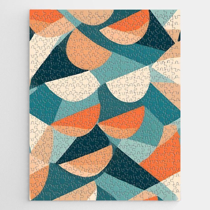 1/4 Cut, Abstract Fresh Fruits Citrus, Orange Lemon Illustration Scandinavian, Pastel Geometric Shapes eclectic Contemporary Modern Boho Jigsaw Puzzle Gallery Image 1
