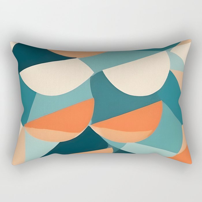 1/4 Cut, Abstract Fresh Fruits Citrus, Orange Lemon Illustration Scandinavian, Pastel Geometric Shapes eclectic Contemporary Modern Boho Rectangular Pillow Gallery Image 1