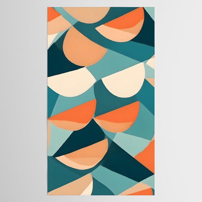 1/4 Cut, Abstract Fresh Fruits Citrus, Orange Lemon Illustration Scandinavian, Pastel Geometric Shapes eclectic Contemporary Modern Boho Tablecloth Gallery Image 2