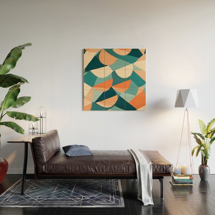 1/4 Cut, Abstract Fresh Fruits Citrus, Orange Lemon Illustration Scandinavian, Pastel Geometric Shapes eclectic Contemporary Modern Boho Wood Wall Art Gallery Image 2