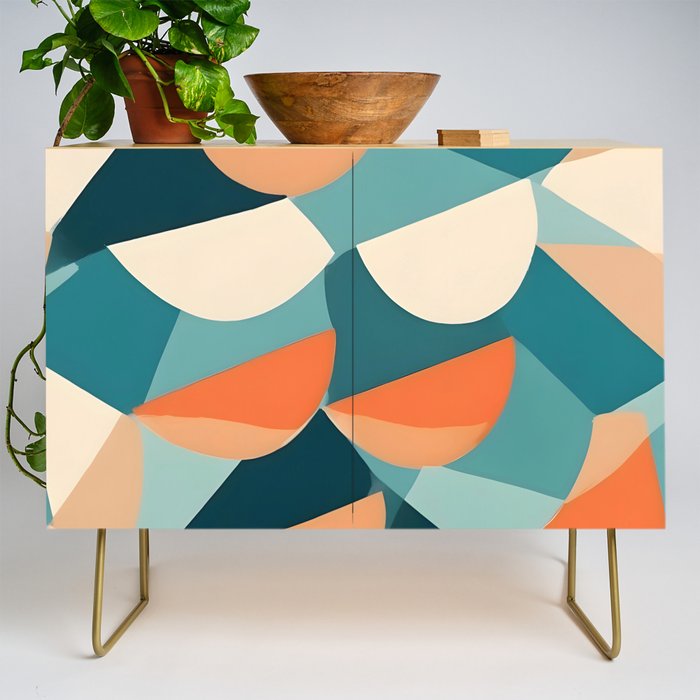 1/4 Cut, Abstract Fresh Fruits Citrus, Orange Lemon Illustration Scandinavian, Pastel Geometric Shapes eclectic Contemporary Modern Boho Credenza Gallery Image 1