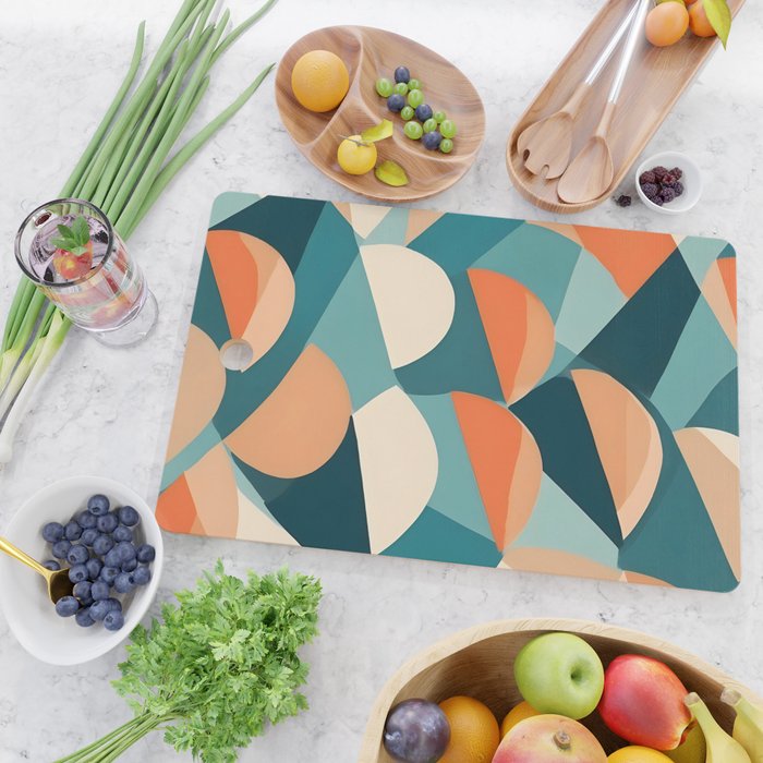 1/4 Cut, Abstract Fresh Fruits Citrus, Orange Lemon Illustration Scandinavian, Pastel Geometric Shapes eclectic Contemporary Modern Boho Cutting Board Gallery Image 2