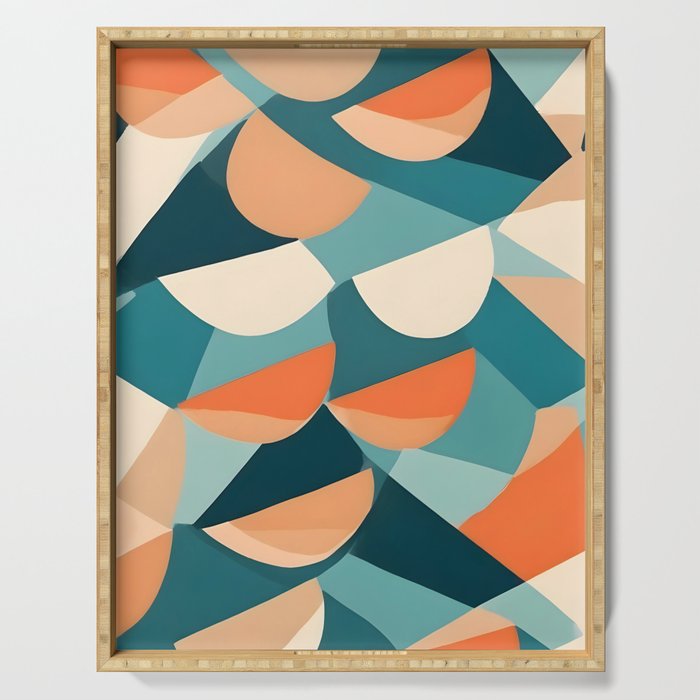 1/4 Cut, Abstract Fresh Fruits Citrus, Orange Lemon Illustration Scandinavian, Pastel Geometric Shapes eclectic Contemporary Modern Boho Serving Tray Gallery Image 1