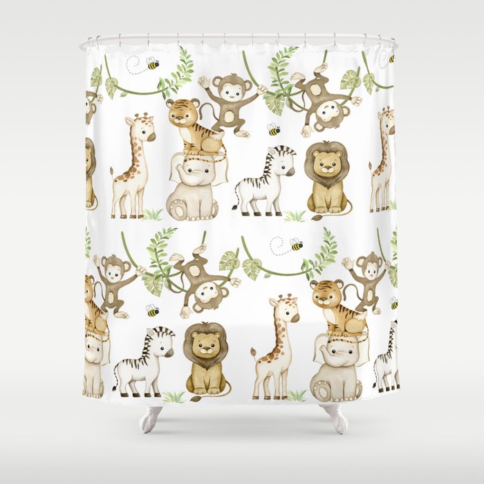 Watercolor Safari Jungle Animals  Shower Curtain Gallery Image 1