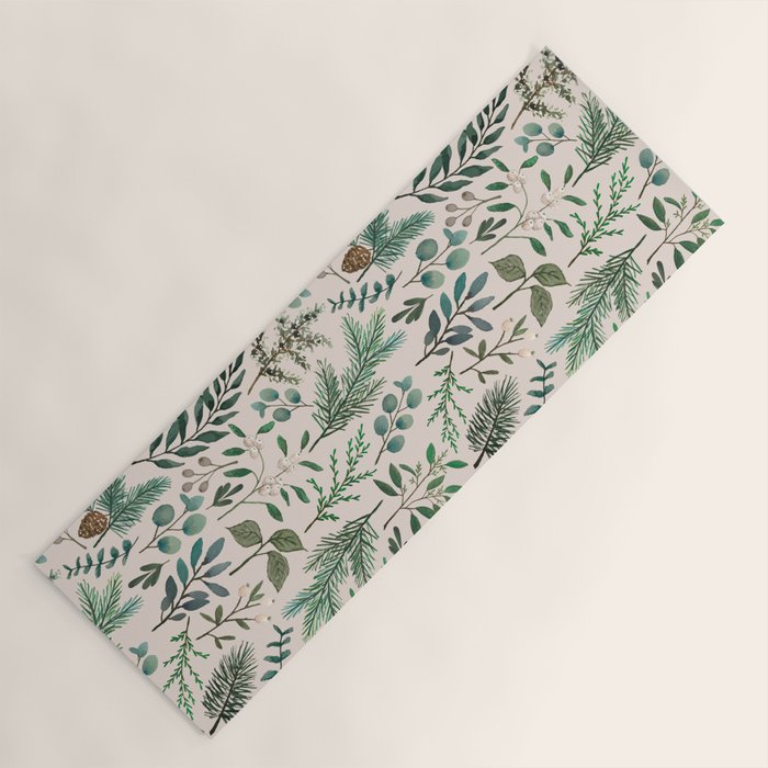Winter Eucalyptus and Berry Pattern Yoga Mat Gallery Image 1