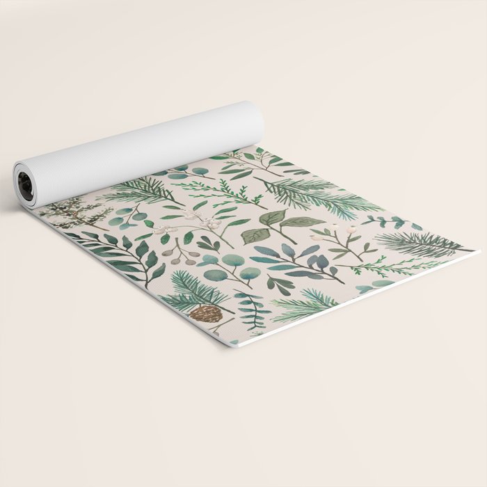 Winter Eucalyptus and Berry Pattern Yoga Mat Gallery Image 2