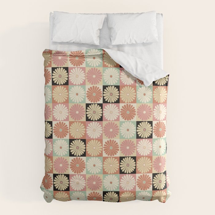 Retro Flowers Check Pattern XXVI Duvet Cover Gallery Image 6