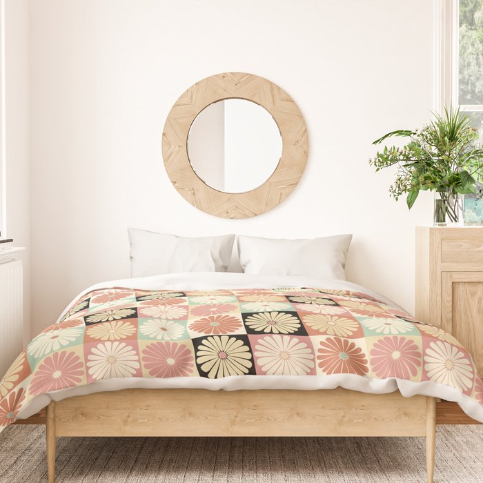 Retro Flowers Check Pattern XXVI Duvet Cover Gallery Image 3