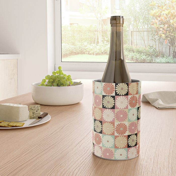 Retro Flowers Check Pattern XXVI Wine Chiller Gallery Image 4