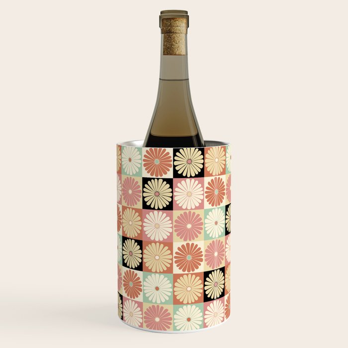 Retro Flowers Check Pattern XXVI Wine Chiller Gallery Image 1