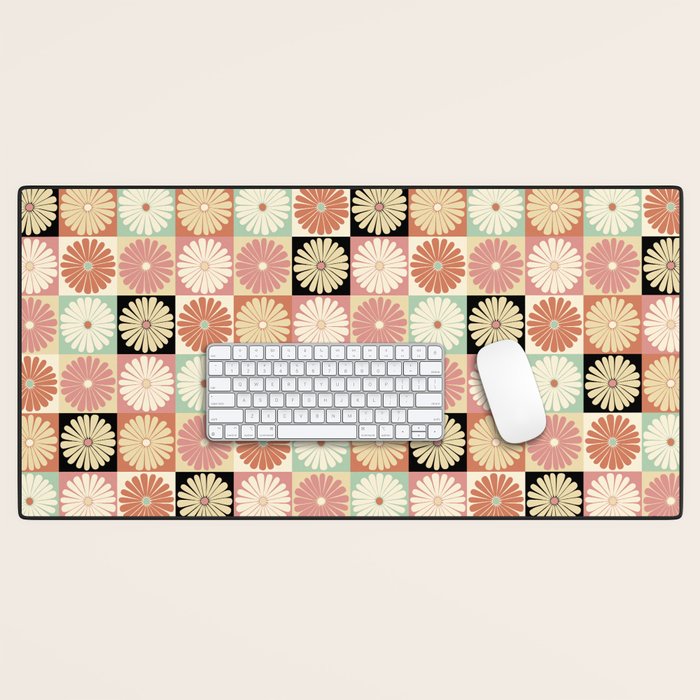 Retro Flowers Check Pattern XXVI Desk Mat Gallery Image 1