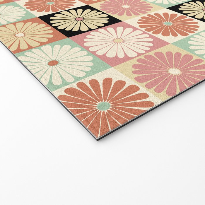 Retro Flowers Check Pattern XXVI Welcome Mat Gallery Image 2