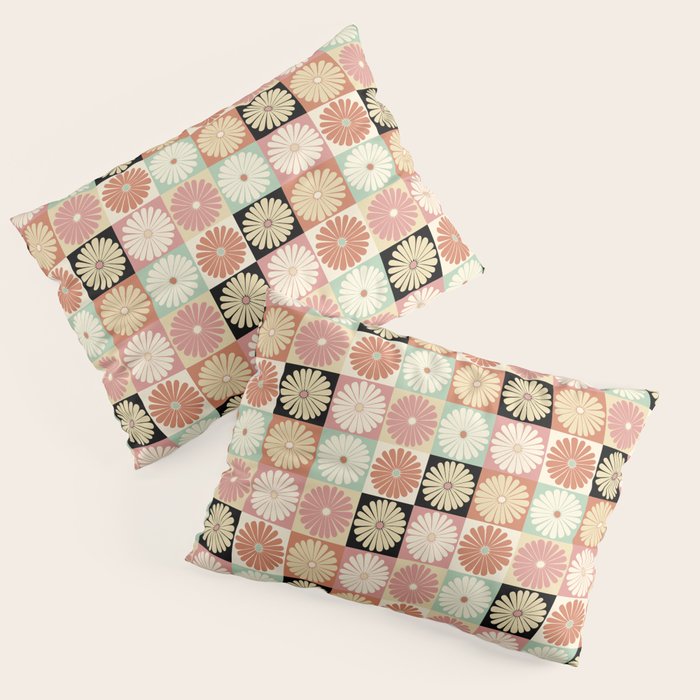 Retro Flowers Check Pattern XXVI Pillow Sham Gallery Image 3