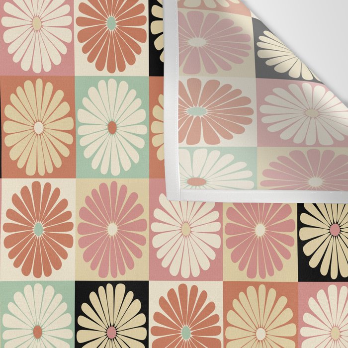 Retro Flowers Check Pattern XXVI Wall Tapestry Gallery Image 3